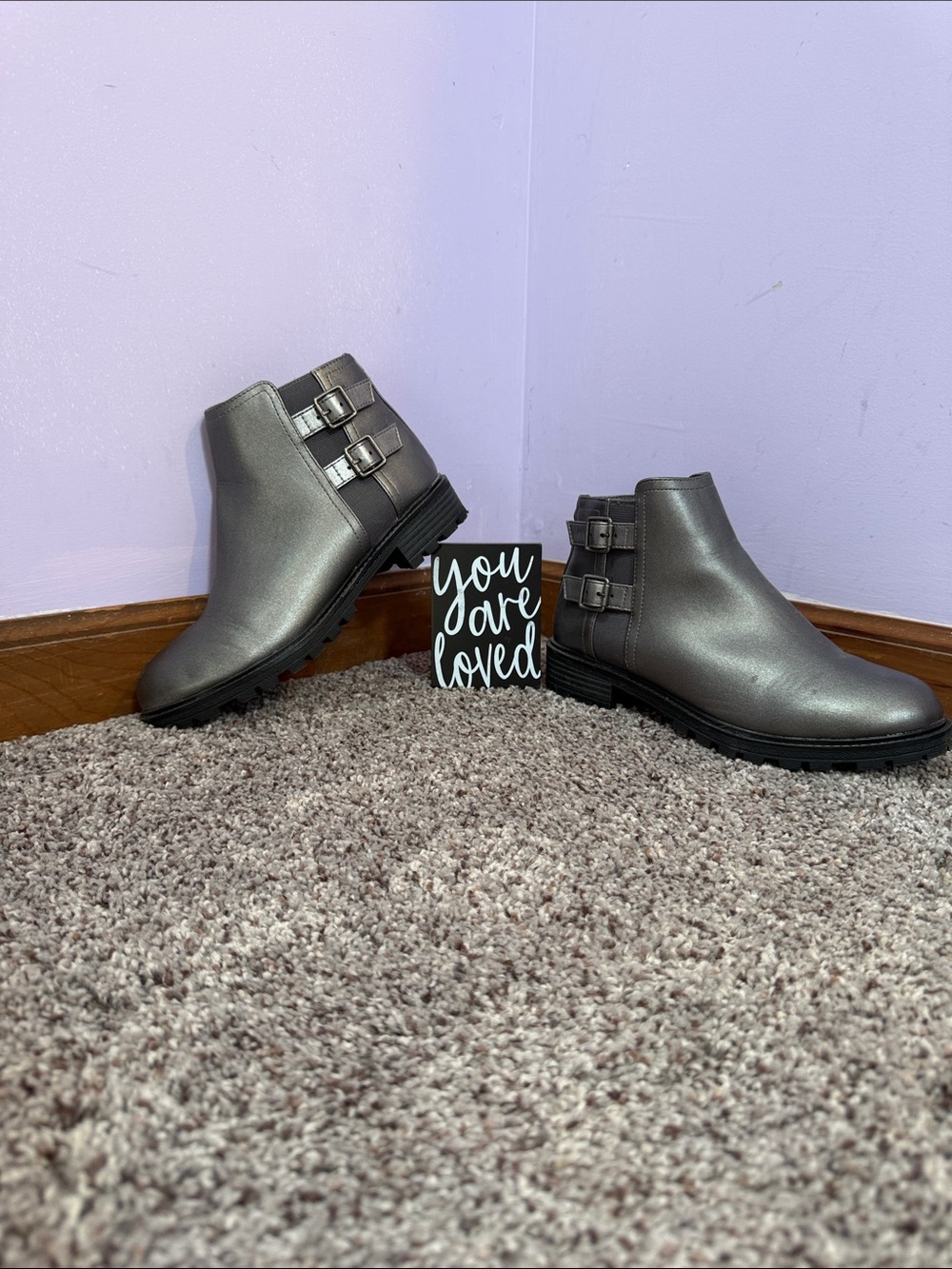 Gray chunky booties